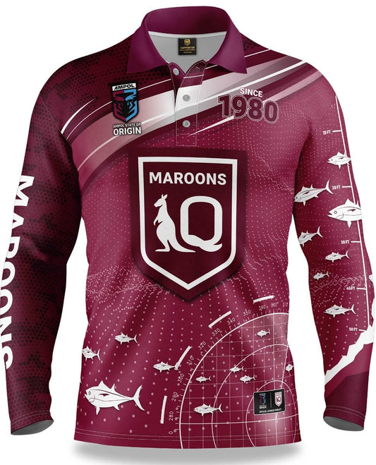 QLD Maroons State of Origin Mens 'Fishfinder' Fishing Shirt
