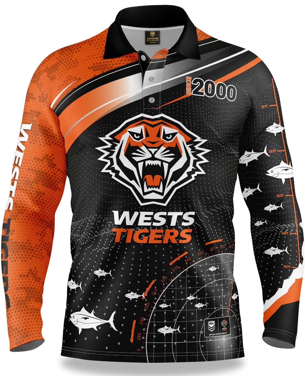Wests Tigers NRL Mens 'Fishfinder' Fishing Shirt