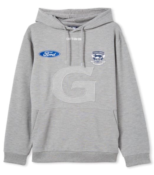 Geelong Cats AFL Mens Grey Fleece Pullover Hoody
