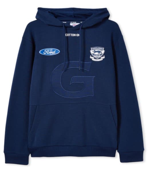 Geelong Cats Mens Navy Tech Fleece Pullover Hoody