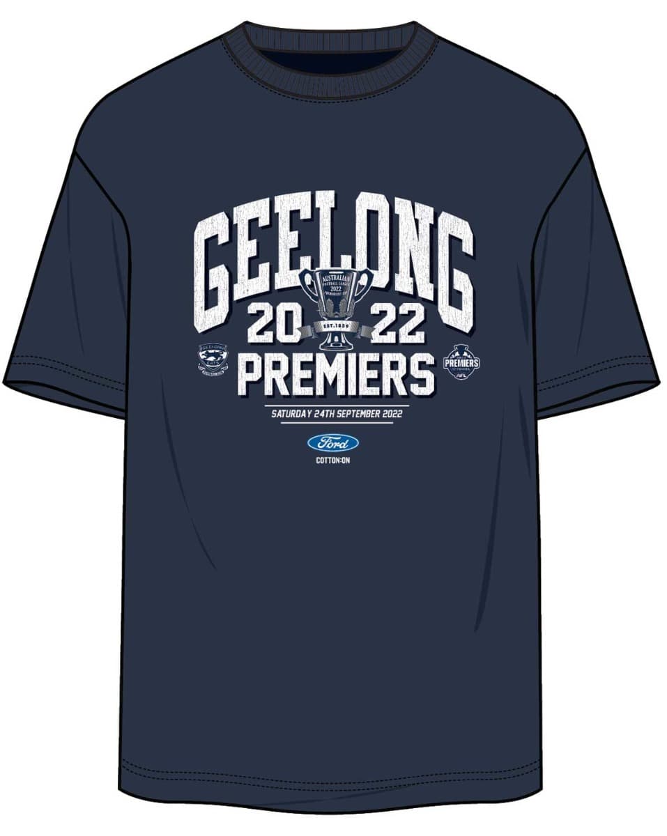 Geelong Cats 2022 AFL Mens Navy Premiers Tee