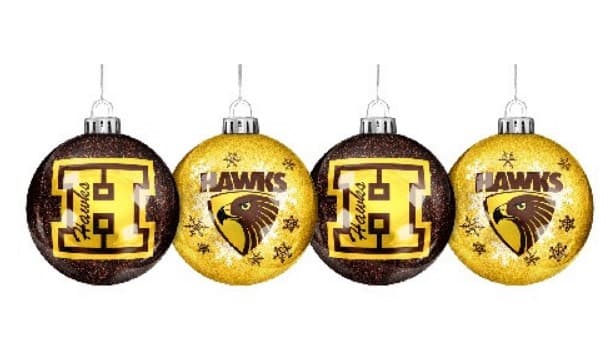 Hawthorn Hawks AFL Christmas Glitter Baubles (x4)