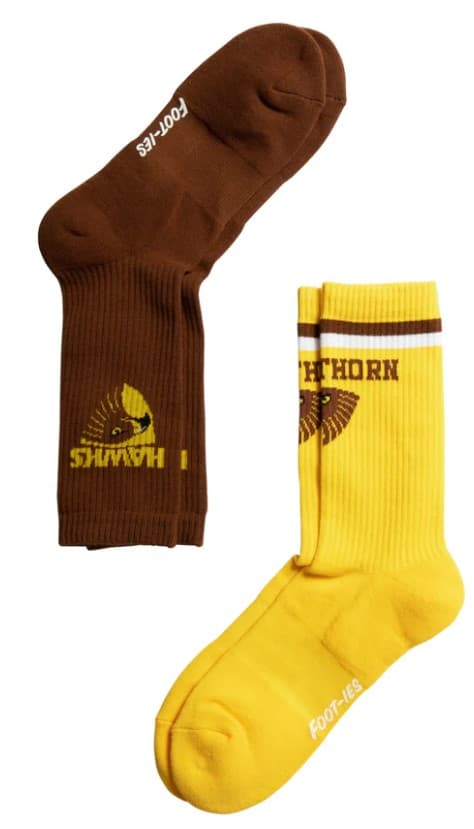 Hawthorn Hawks AFL Adults Sport Crew Socks Gold 2 Pack