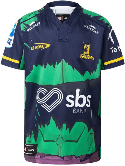 Otago Highlanders 2025 Rugby Union Kids Hulk Marvel Jersey