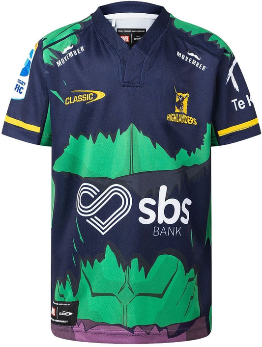 Otago Highlanders 2025 Rugby Union Kids Hulk Marvel Jersey