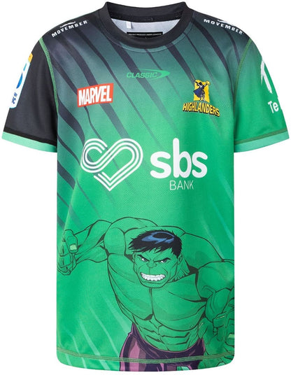 Otago Highlanders 2025 Rugby Union Kids Warm Up Marvel Tee