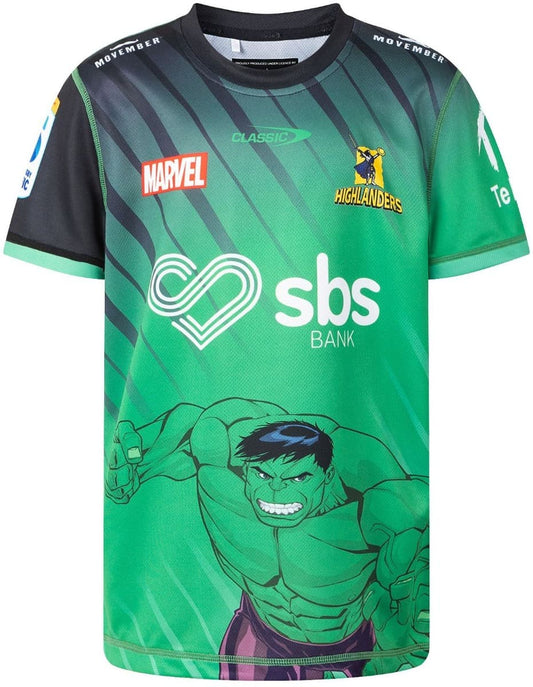 Otago Highlanders 2025 Rugby Union Kids Warm Up Marvel Tee