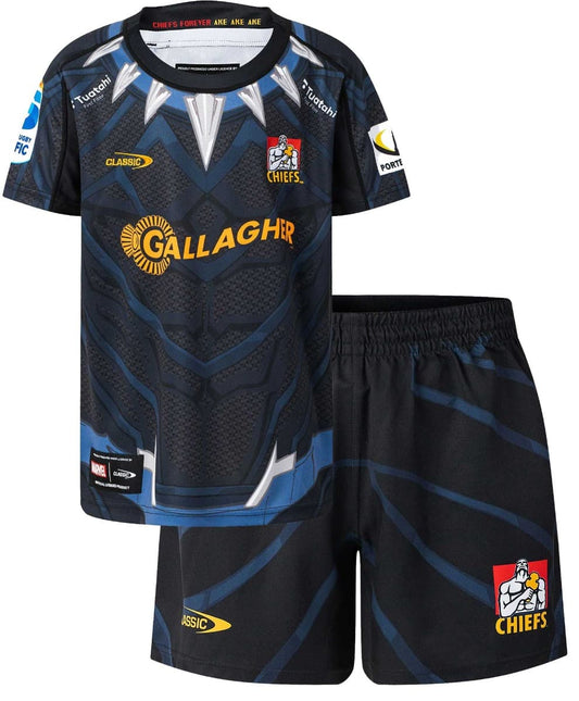 Waikato Chiefs 2025 Rugby Union Toddler Black Panther Marvel Jersey & Short Set