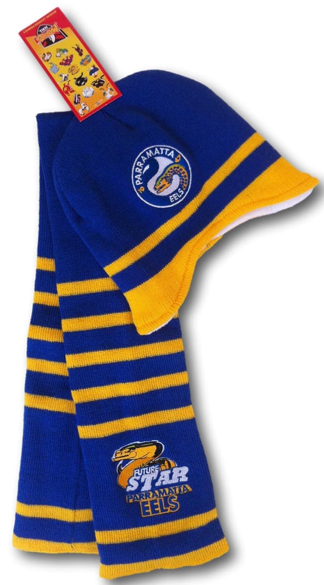 Parramatta Eels NRL Toddler Mascot Beanie and Scarf Combo size 0-3 years