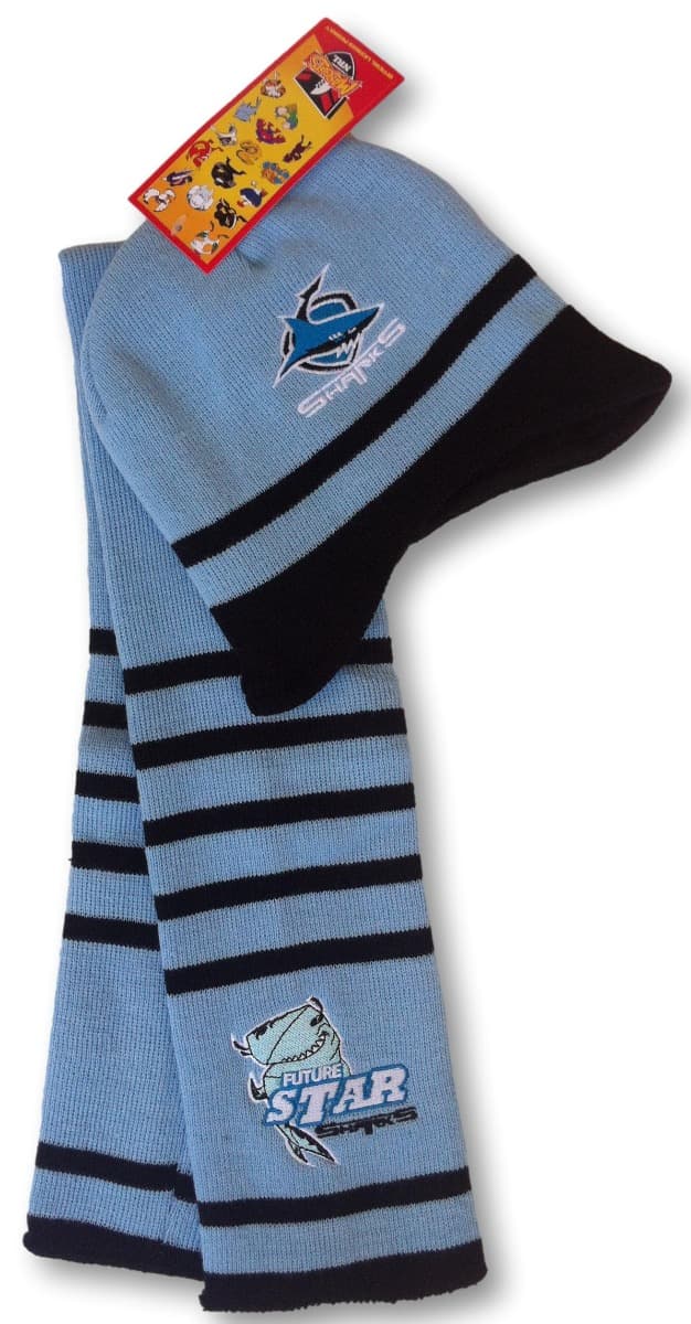 Cronulla Sharks NRL Toddler Mascot Beanie and Scarf Combo Size 0-2 years