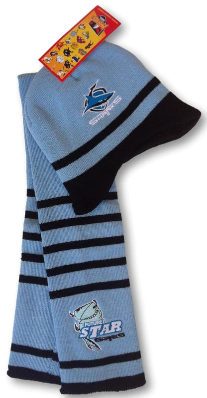 Cronulla Sharks NRL Toddler Mascot Beanie and Scarf Combo Size 0-2 years