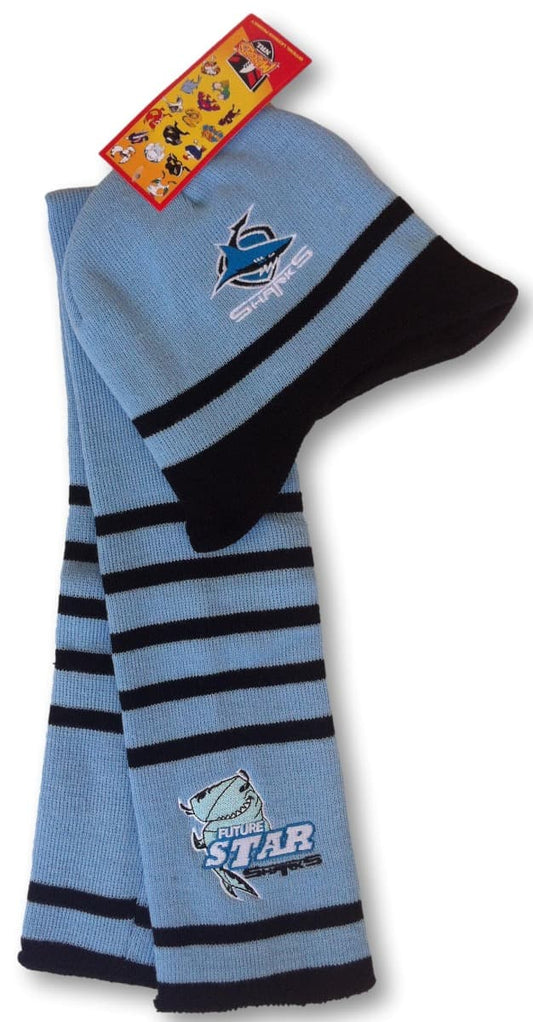 Cronulla Sharks NRL Toddler Mascot Beanie and Scarf Combo Size 0-2 years