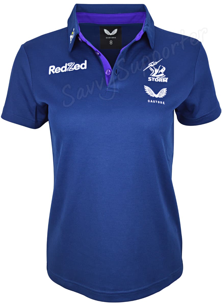 Melbourne Storm NRL Ladies Navy Players Media Polo Shirt