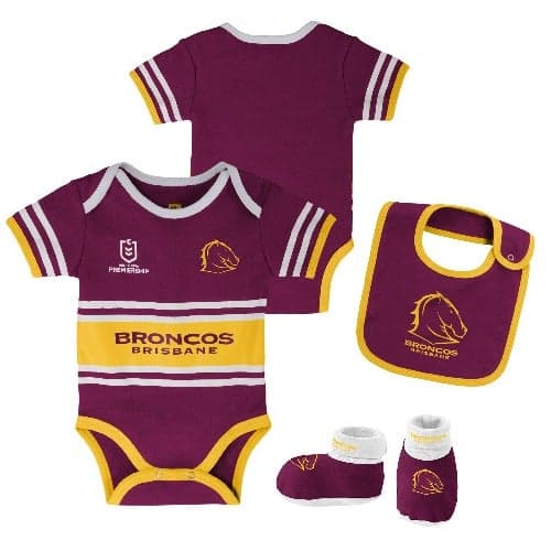 Brisbane Broncos NRL Romper, Bib and Bootie Set