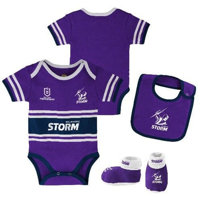 Melbourne Storm NRL Romper, Bib and Bootie Set