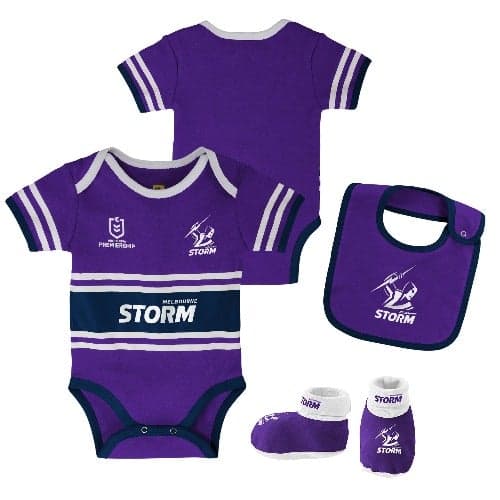 Melbourne Storm NRL Romper, Bib and Bootie Set