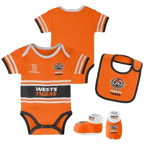 Wests Tigers NRL Romper, Bib and Bootie Set