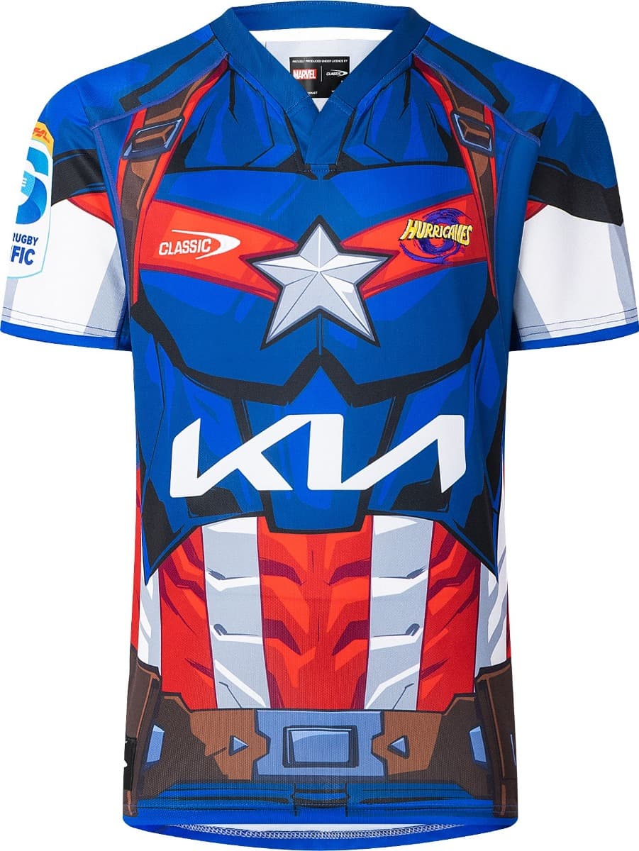 Wellington Hurricanes 2025 Rugby Union Mens Captain America Marvel Jersey