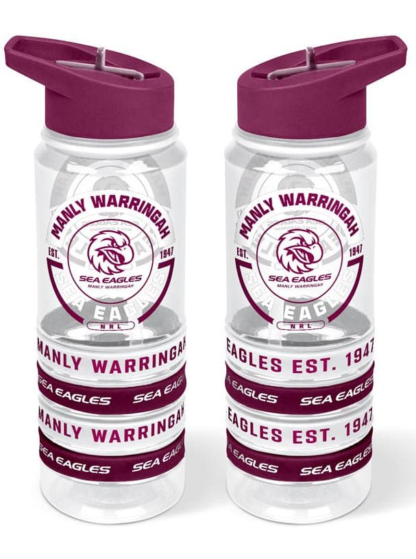 Manly Sea Eagles NRL White 650ml Tritan Bottle with Bands