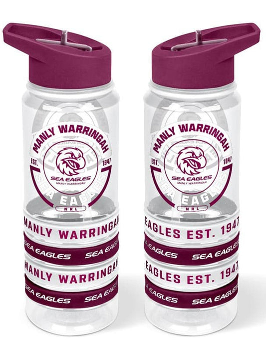 Manly Sea Eagles NRL White 650ml Tritan Bottle with Bands