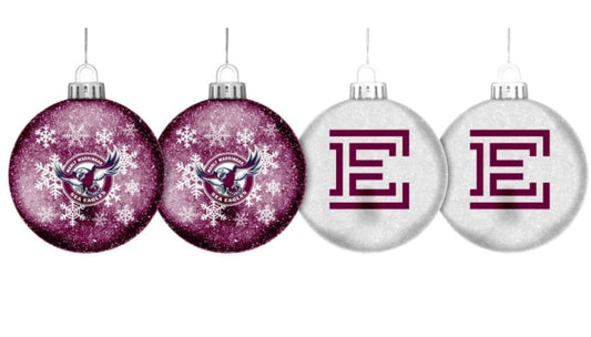 Manly Sea Eagles NRL Christmas Glitter Baubles (set of 4)