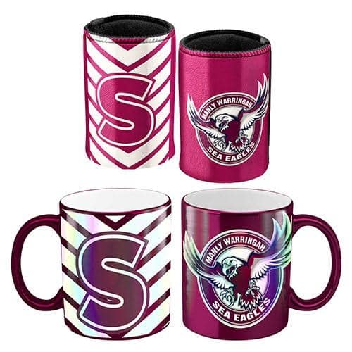 Manly Sea Eagles NRL Metallic Can Cooler and Mug Pack