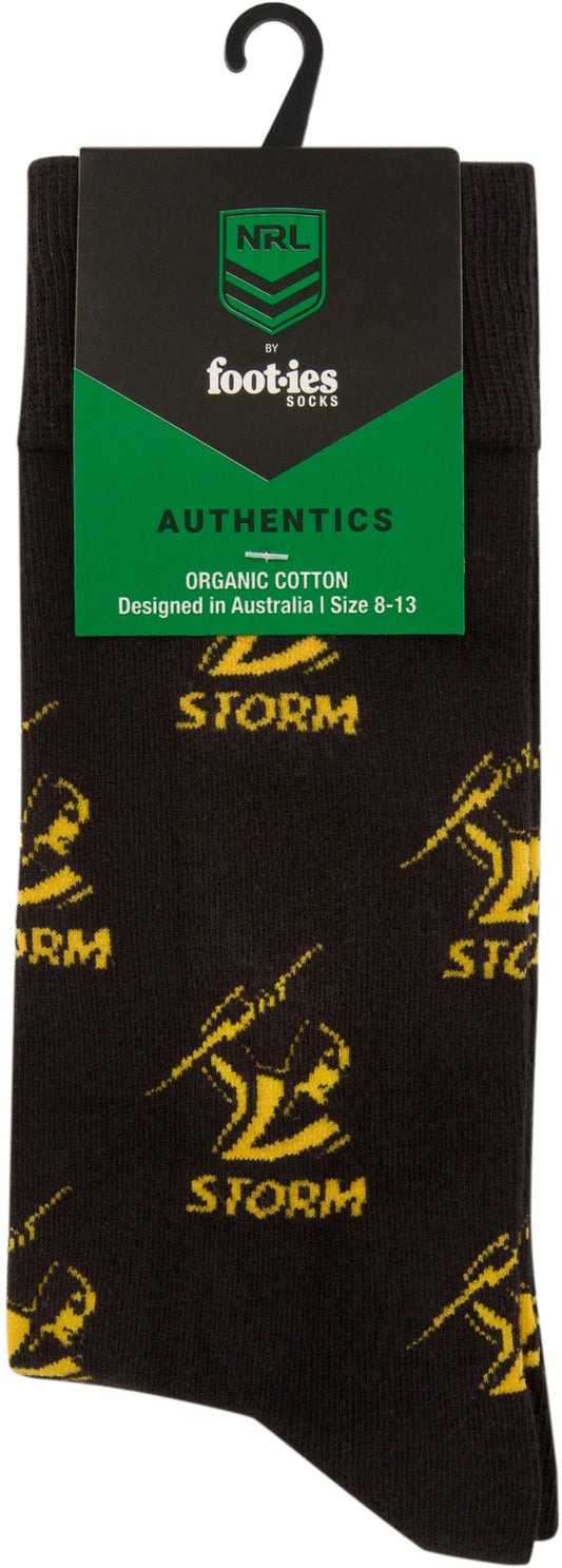 Melbourne Storm 2026 NRL Mens 8-13 Black Cotton Crew Socks
