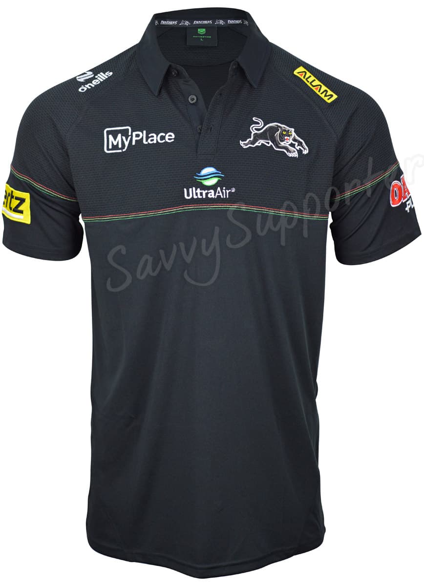 Penrith Panthers 2025 NRL Mens Black Media Polo Shirt