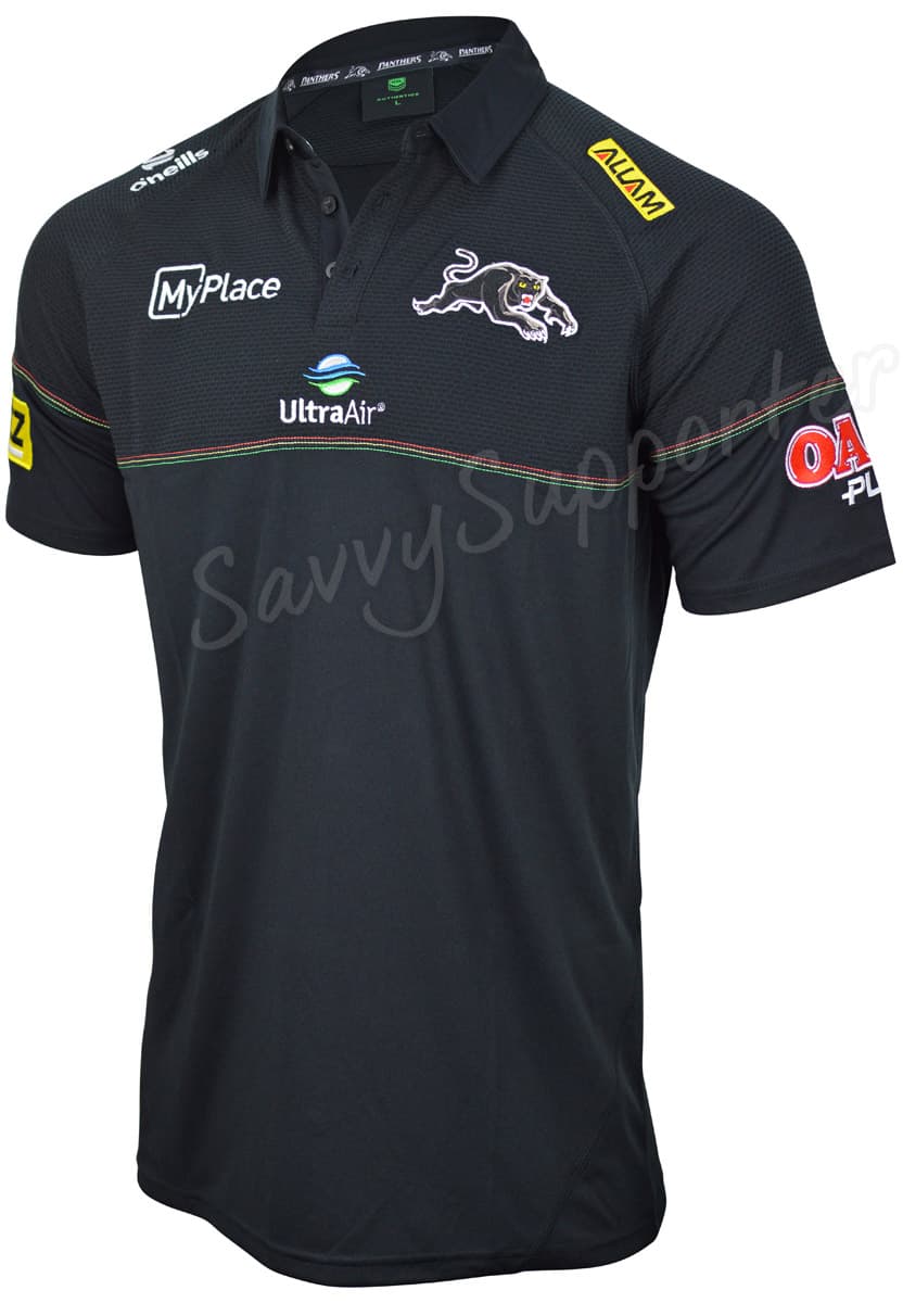 Penrith Panthers 2025 NRL Mens Black Media Polo Shirt