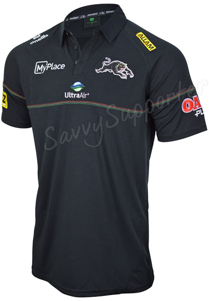 Penrith Panthers 2025 NRL Mens Black Media Polo Shirt