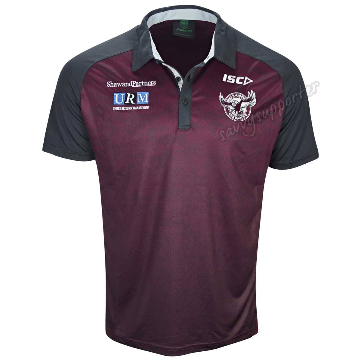 Manly Sea Eagles NRL ISC Dark Scarlet / Grey Polo Shirt
