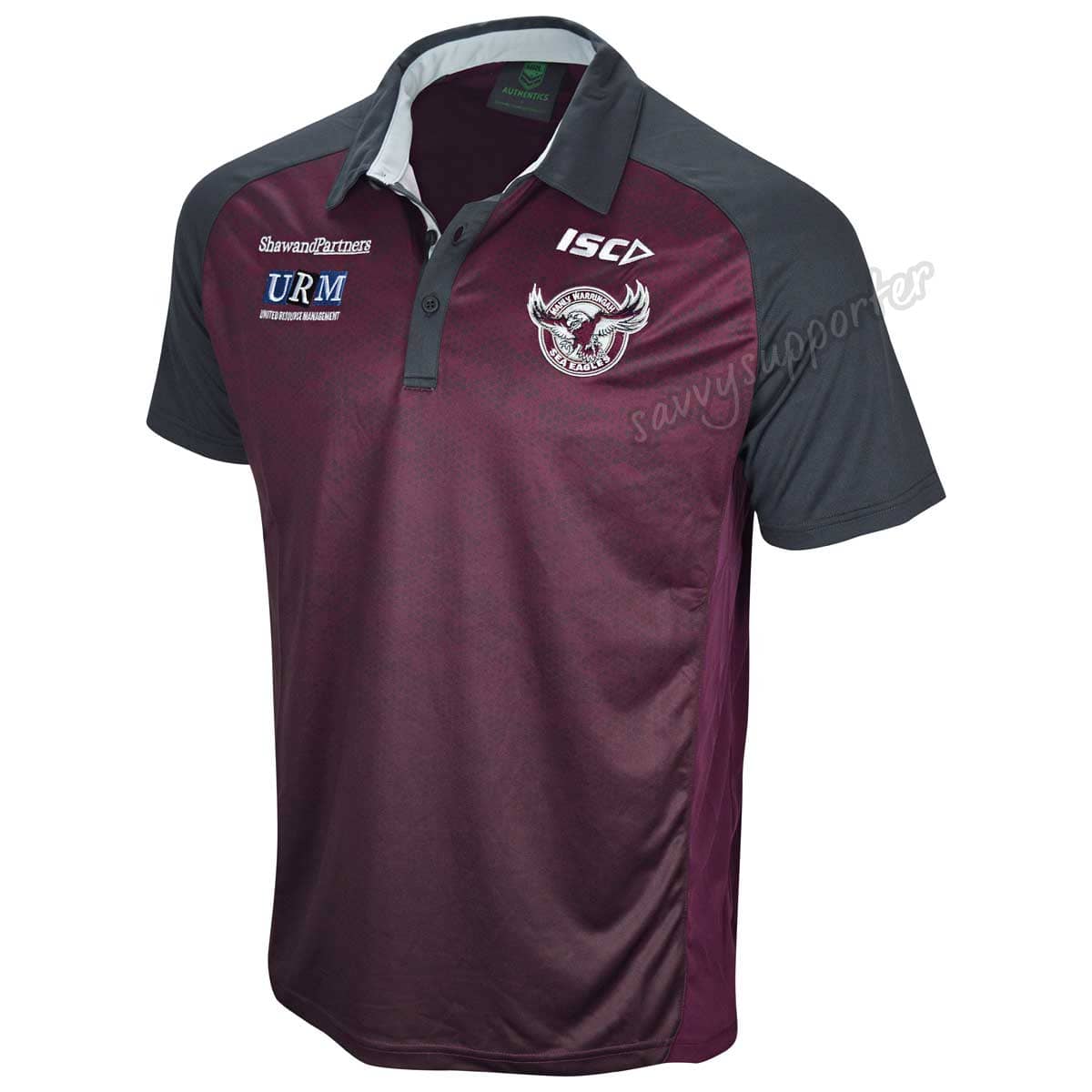 Manly Sea Eagles NRL ISC Dark Scarlet / Grey Polo Shirt