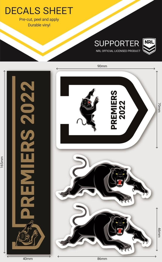 Penrith Panthers 2022 NRL Premiers Decals Sticker Sheet (set of 3, Sheet size 140mm x 180mm)