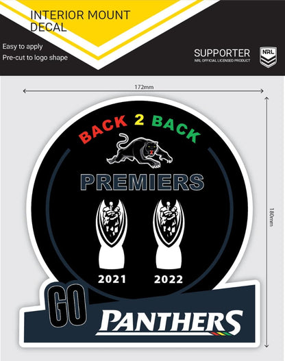 Penrith Panthers 2022 NRL Premiers Interior Mount Decal Sticker (172mm W x 180mm H)