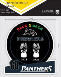Penrith Panthers 2022 NRL Premiers Interior Mount Decal Sticker (172mm W x 180mm H)