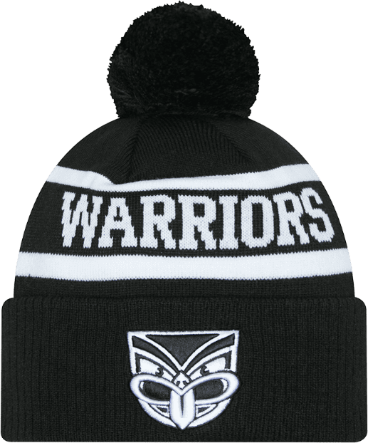 New Zealand Warriors 2025 NRL New Era Black White Knit Beanie