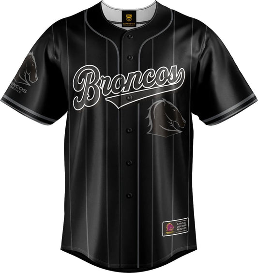Brisbane Broncos 2025 NRL Mens Blackout Baseball Shirt