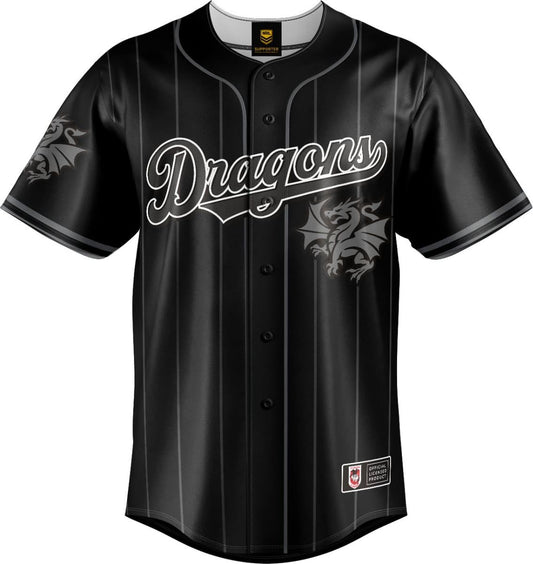 St George Dragons 2025 NRL Mens Blackout Baseball Shirt