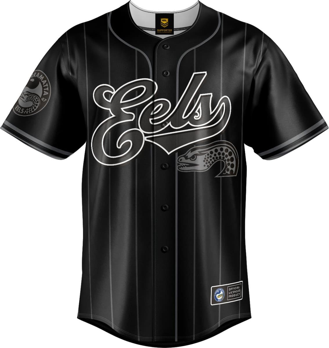 Parramatta Eels 2025 NRL Mens Blackout Baseball Shirt