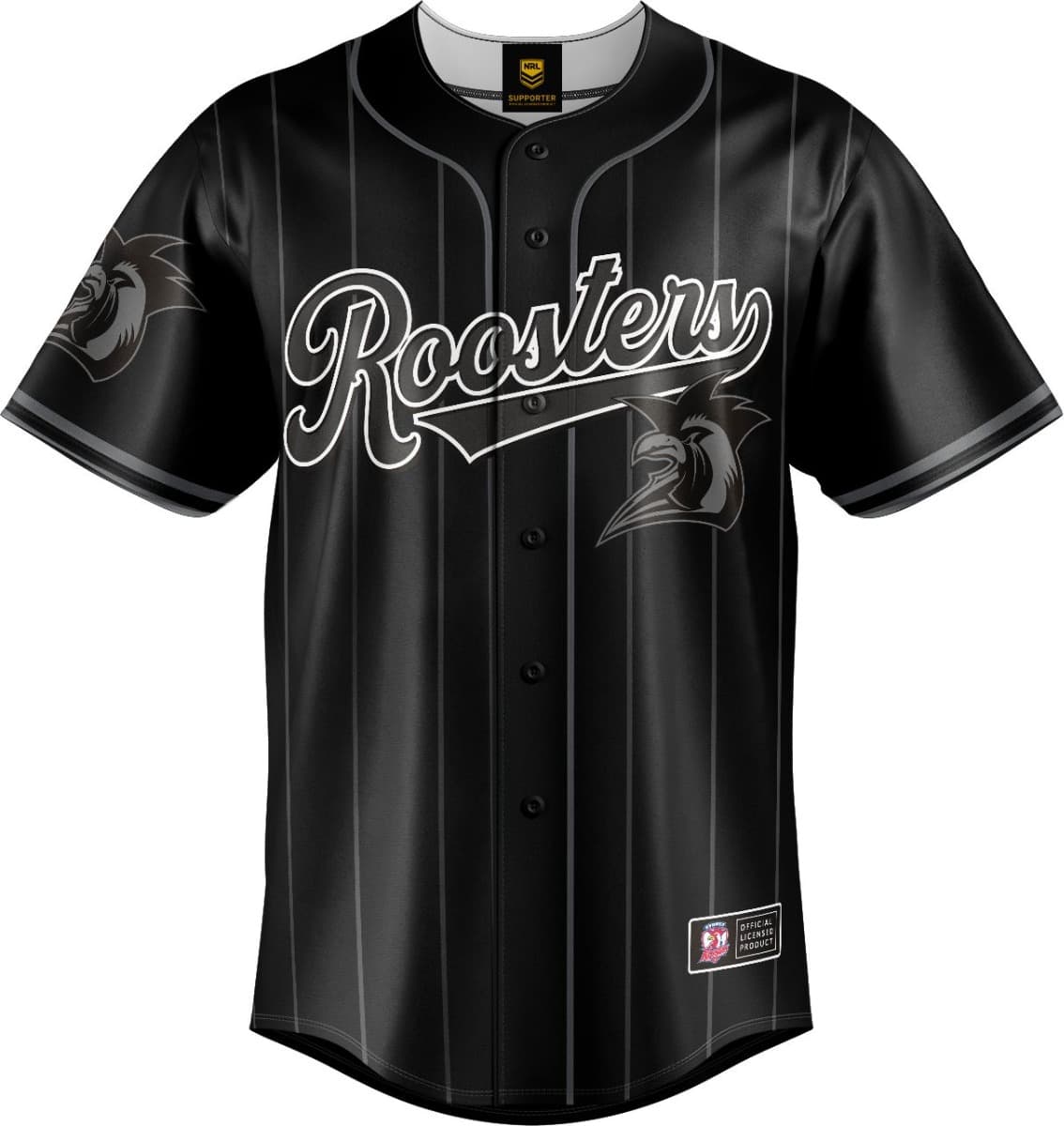 Sydney Roosters 2025 NRL Mens Blackout Baseball Shirt