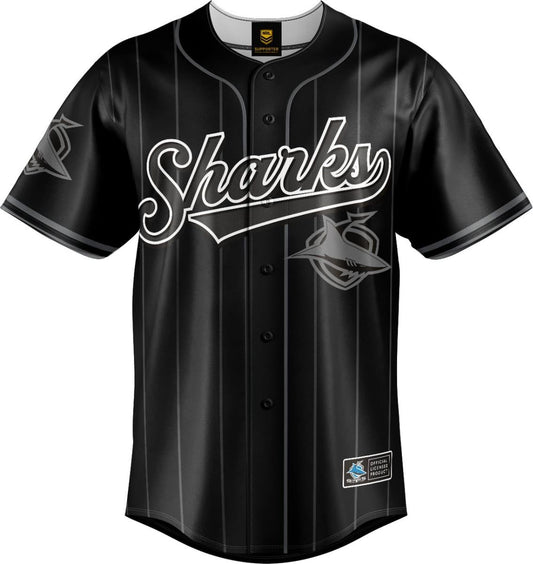 Cronulla Sharks 2025 NRL Mens Blackout Baseball Shirt