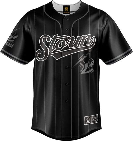 Melbourne Storm 2025 NRL Mens Blackout Baseball Shirt