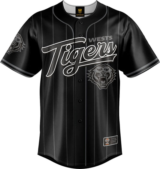 Wests Tigers 2025 NRL Mens Blackout Baseball Shirt