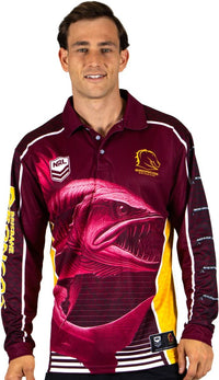Brisbane Broncos 2025 NRL Mens Barracuda Fishing Shirt