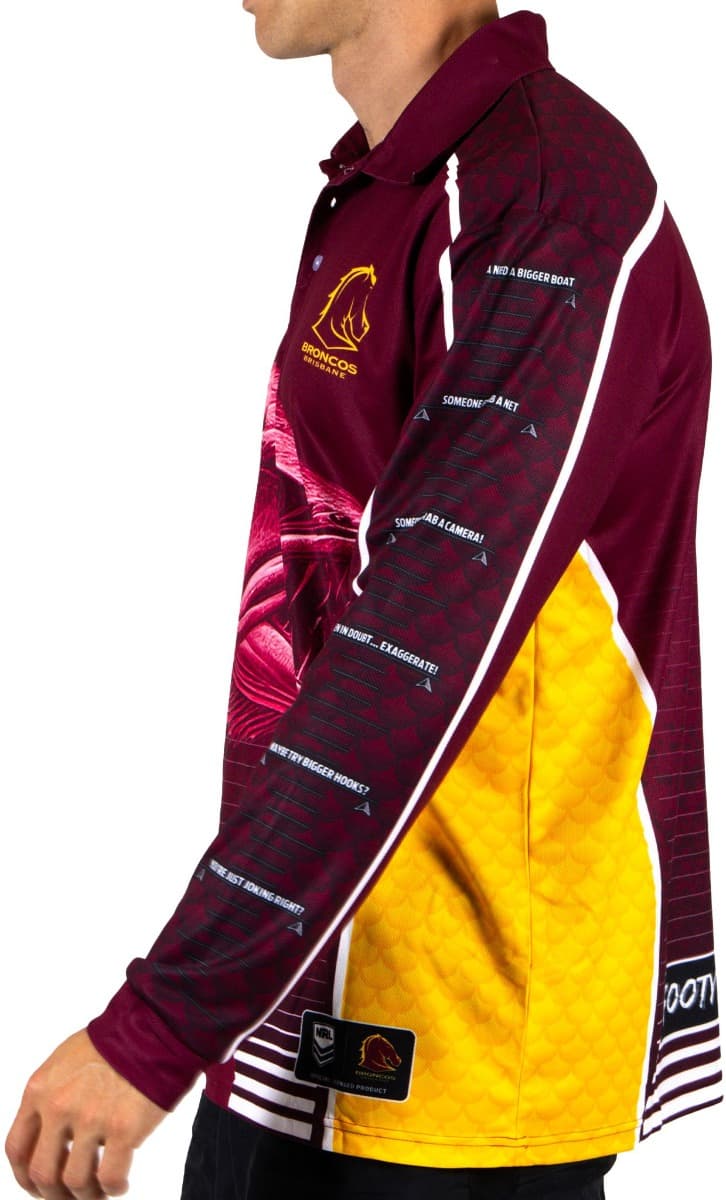 Brisbane Broncos 2025 NRL Mens Barracuda Fishing Shirt