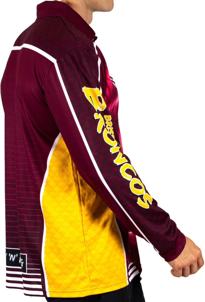 Brisbane Broncos 2025 NRL Mens Barracuda Fishing Shirt