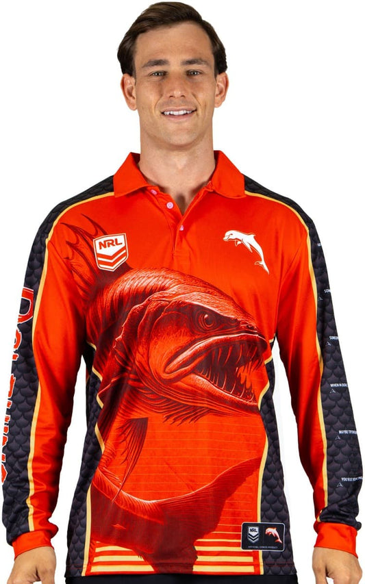 Dolphins 2025 NRL Mens Barracuda Fishing Shirt