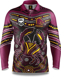 Brisbane Broncos 2025 NRL Mens Karumba Indigenous Fishing Shirt