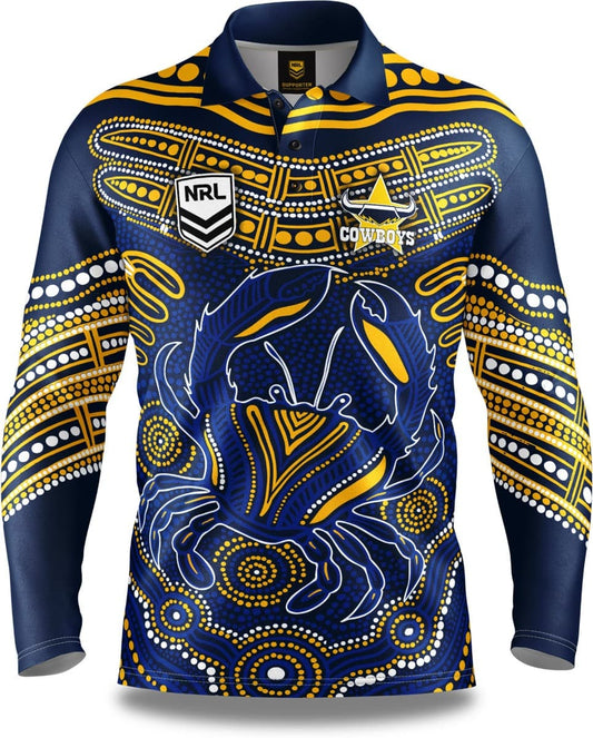 North Queensland Cowboys 2025 NRL Mens Karumba Indigenous Fishing Shirt