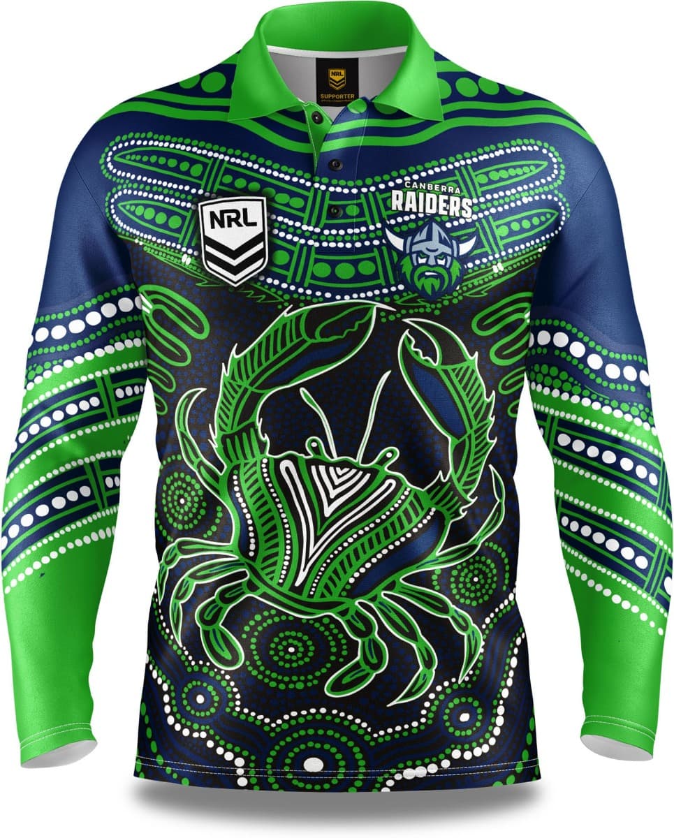 Canberra Raiders 2025 NRL Mens Karumba Indigenous Fishing Shirt